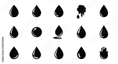 Collection of black water droplet shapes in a simple silhouette
