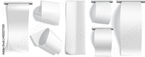 Collection of blank white ribbons and banner shapes in various orientations