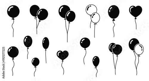 Collection of black balloons with one white balloon simple silhouette