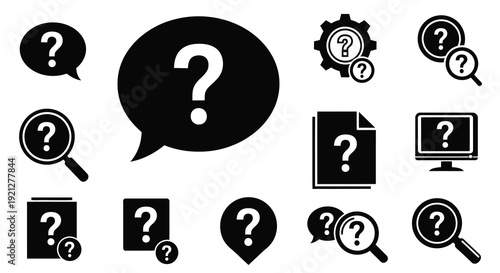 Various question mark icons and symbols a striking silhouette