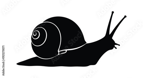 A black silhouette of a snail crawling forward silhouette