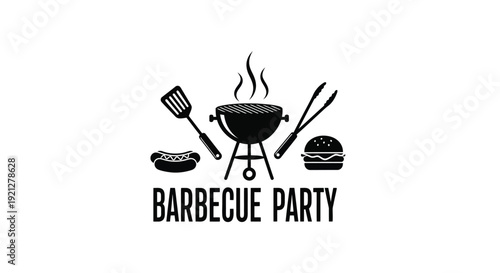 Barbecue cooking utensils and food a striking black silhouette