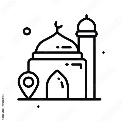 A premium line icon showing mosque location on map