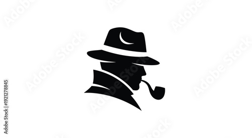 A distinguished man with a pipe rendered in stark black silhouette