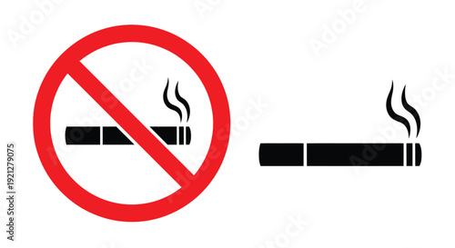 No smoking symbol with a cigarette and smoke a stark silhouette