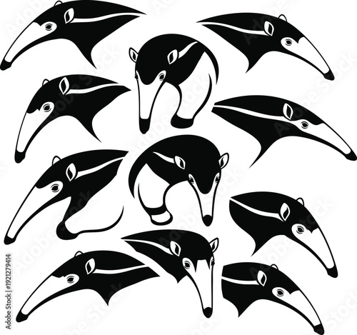 Collection of stylized animal illustrations in a circular pattern