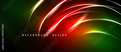 Abstract neon lines create vibrant background. Red, green, yellow hues blend into dark space. Modern design element.