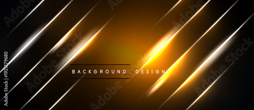 Dark backdrop features vibrant orange lines, creating dynamic abstract design. Central glow emphasizes modern aesthetic.