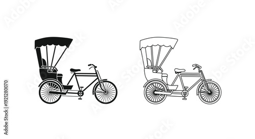 Two rickshaw illustrations one dark and one light showcase a classic silhouette
