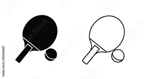 Black and white table tennis equipment depiction a minimalist silhouette