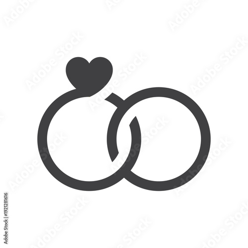 Wedding ring couple with heart flat style isolated.