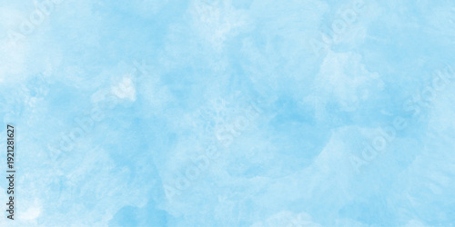 Bright painted sky blue watercolor background, Abstract blue sky with clouds,  Hand painted abstract soft sky blue watercolor sky and clouds,  Blue surface texture with stains.