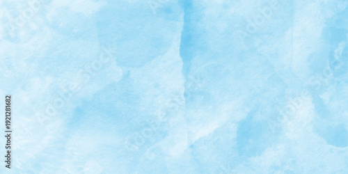 Bright painted sky blue watercolor background, Abstract blue sky with clouds,  Hand painted abstract soft sky blue watercolor sky and clouds,  Blue surface texture with stains.