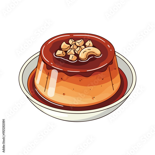 Realistic Watalappan Illustration - Traditional Sri Lankan Jaggery Pudding Flat Vector