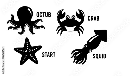 Cartoon ocean animals for kids learning printable vector