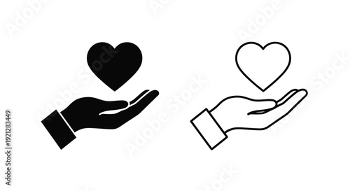 A hand offering a heart represented in bold silhouette