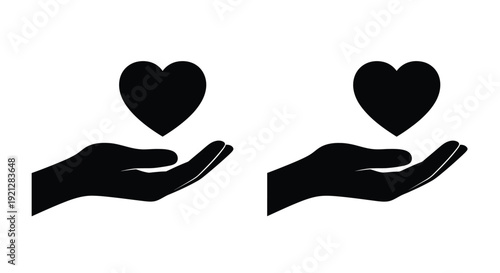 Two hands offering hearts a symbol of love and care silhouette