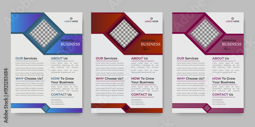 Abstract modern corporate flyer template design with geometric shapes, clean layout and space for image, suitable for business brochure, poster, promotion and publication.
