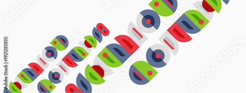 Colorful overlapping oval shapes create abstract pattern. Bright hues dominate white background. Modern design element.