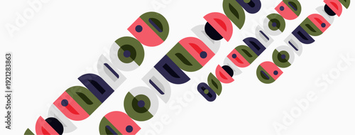 Colorful circles, rectangles overlap diagonally. Abstract geometric pattern, simple design, modern aesthetic. Bright hues create visual interest.