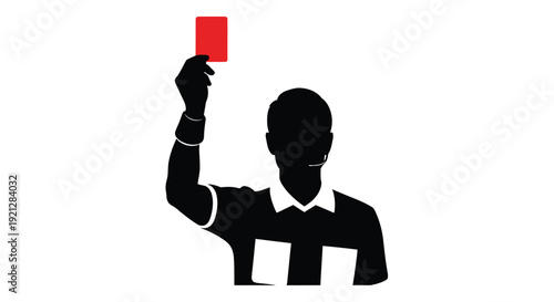 Referee displaying a red card during a match black silhouette