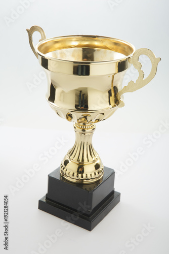 Fotografie Gold Metal Trophy Cup with Black Base - Success and Achievement Award