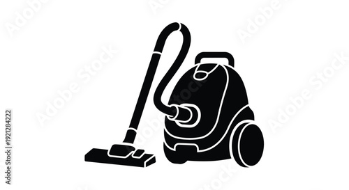 Black silhouette of a classic vacuum cleaner on a white background