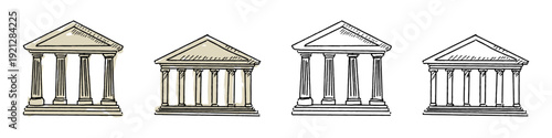Set editable sketch drawing bank icon vector for finance websites. Ideal for symbolizing wealth management, money saving, and traditional economic institutions.