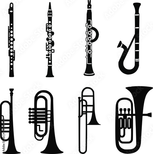Woodwind & Brass Instrument Silhouettes  Classic Orchestra Collection
