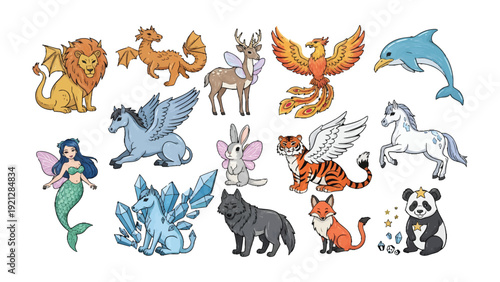 Enchanting creatures illustration: An assortment of fantasy creature illustrations, featuring a variety of magical beings, ready to transport viewers to a realm of wonder and imagination.