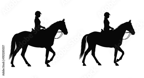 Two equestrian riders on horseback a striking black silhouette
