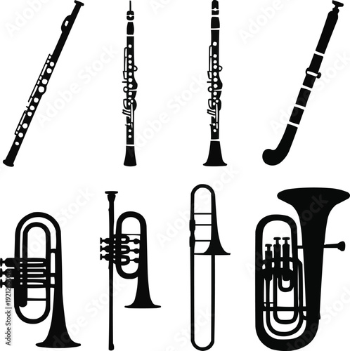 Woodwind & Brass Instrument Silhouettes  Classic Orchestra Collection