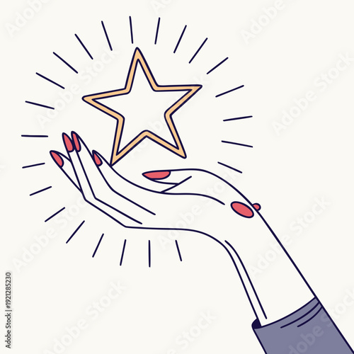 Hand holding glowing star, representing achievement and excellence