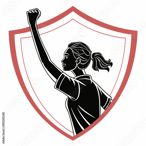 Woman's Fist Raised in Shield Symbol