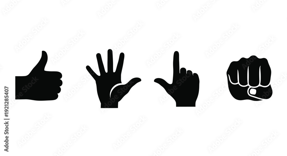 Fototapeta premium Four hand gestures depicted in stark black silhouette