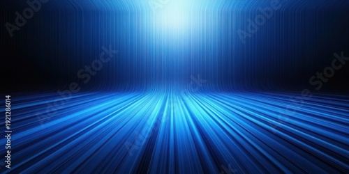 glowing blue futuristic corridor of converging light streaks on a reflective floor conveying dramatic depth and motion