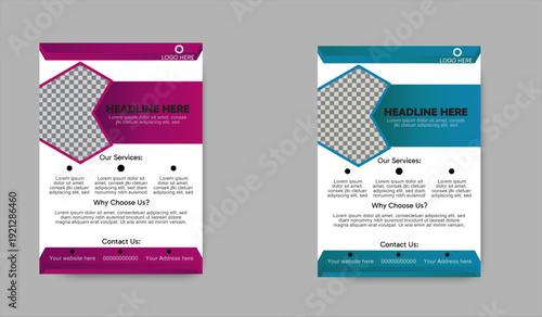 Abstract modern corporate flyer template design with geometric shapes, clean layout and space for image, suitable for business brochure, poster, promotion and publication.
