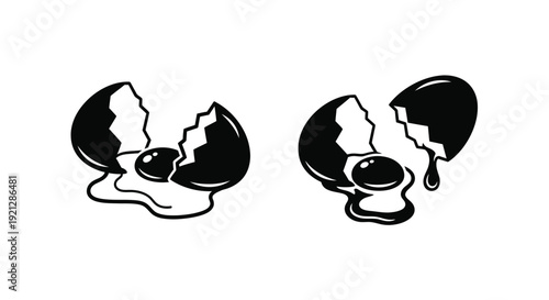 Two cracked eggs with yolks a striking black graphic silhouette