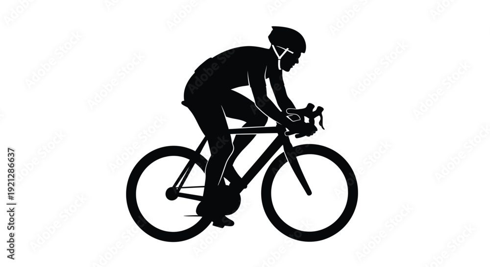 Obraz premium Cyclist riding a road bike in a striking black silhouette
