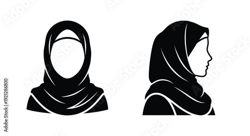 Two depictions of a woman in a hijab a striking silhouette