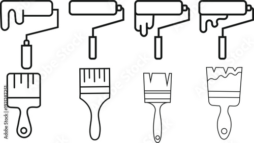 Paint icons set. Paint brush vector icon. Paint roller icon, painting tool symbol set vector sign isolated on white background. Minimal logo symbol for graphic and web design. Vector illustration