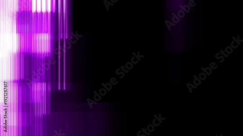 Edgy Glitch Digital Transition, Vibrant purple and black digital glitch effect with vertical lines and pixelation ideal for dark themes.