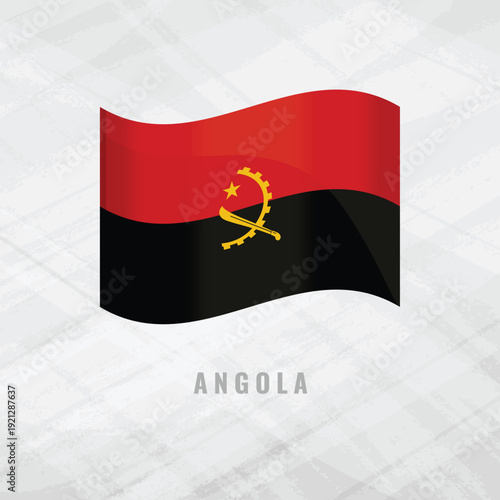 3d illustration waving flag of Angola . Vector flag of Angola .on Grey Background with copy space. Symbol of Angola