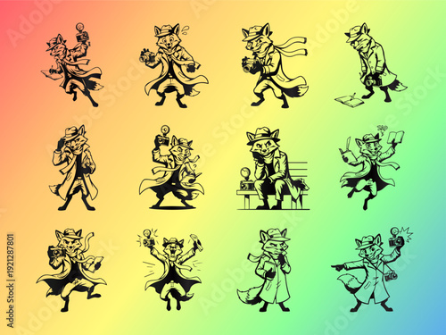 Cartoon Fox Reporter and Paparazzi Mascot Vector Set with Camera and Notebook