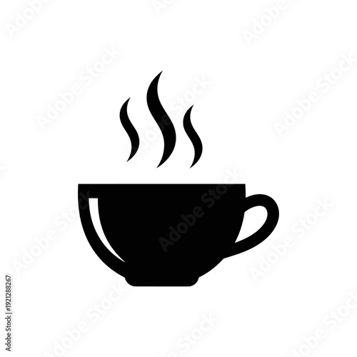 a clean black coffee cup icon with steam representing a hot beverage perfect for web design digital menus and modern branding assets.