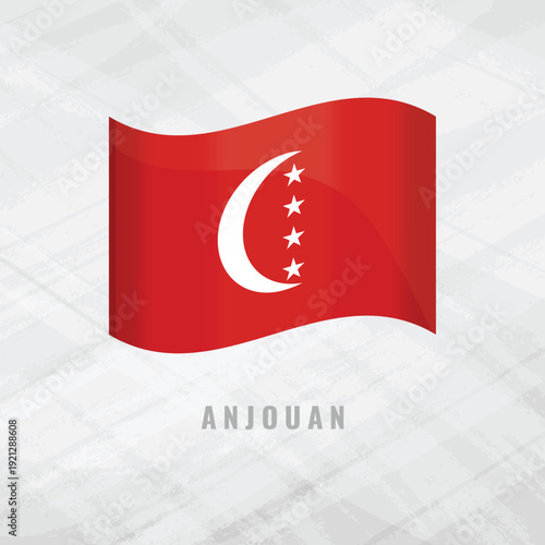 3d illustration waving flag of Anjouan. Vector flag of Anjouan on Grey Background . Symbol of Anjouan.