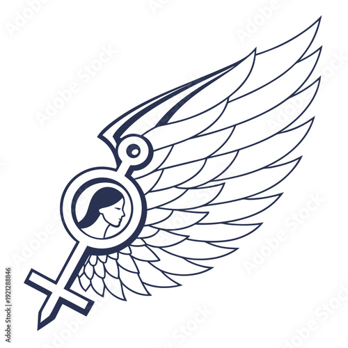 Female Symbol with Winged Profile Vector Art