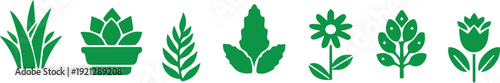 Collection of various green plant silhouettes
