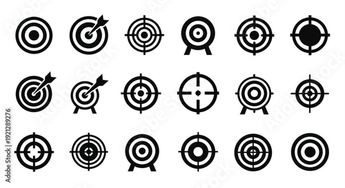 Multiple target icons with varying designs a black silhouette