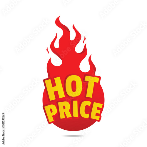 Burning fire flame sticker showing hot price text for retail commerce and digital marketing advertising